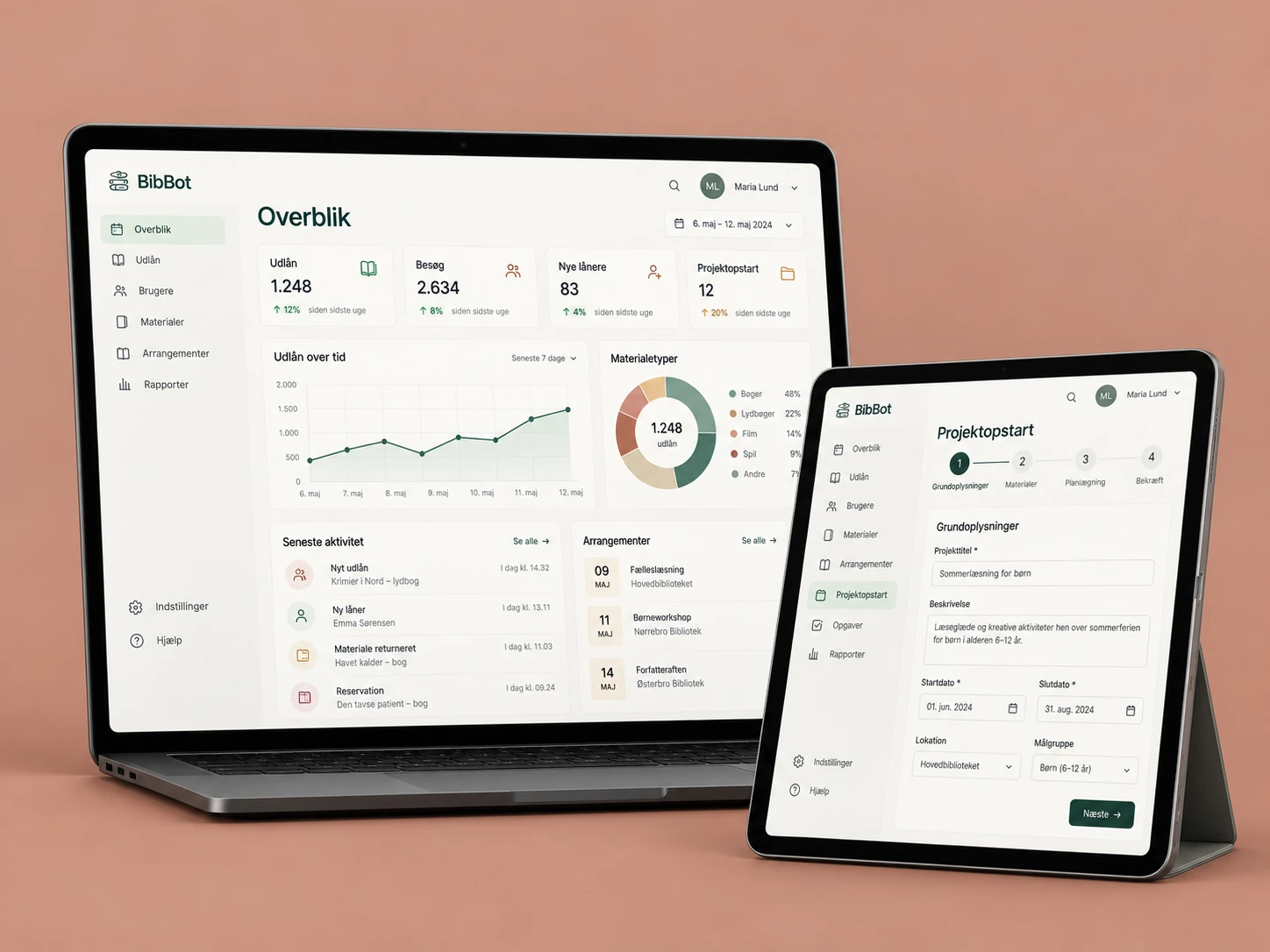 Dashboard og digital arbejdsgang vist på laptop og tablet